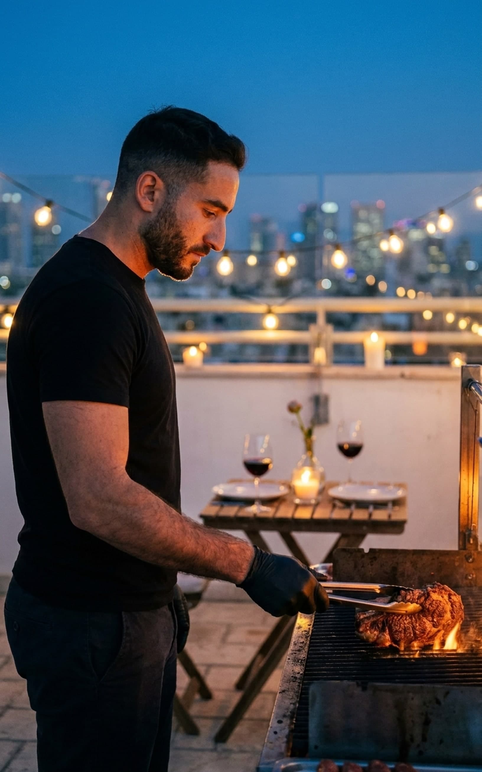 רפאל צולה על אש פתוחה בשעת בין הערביים לארוחת שף אינטימית לזוג