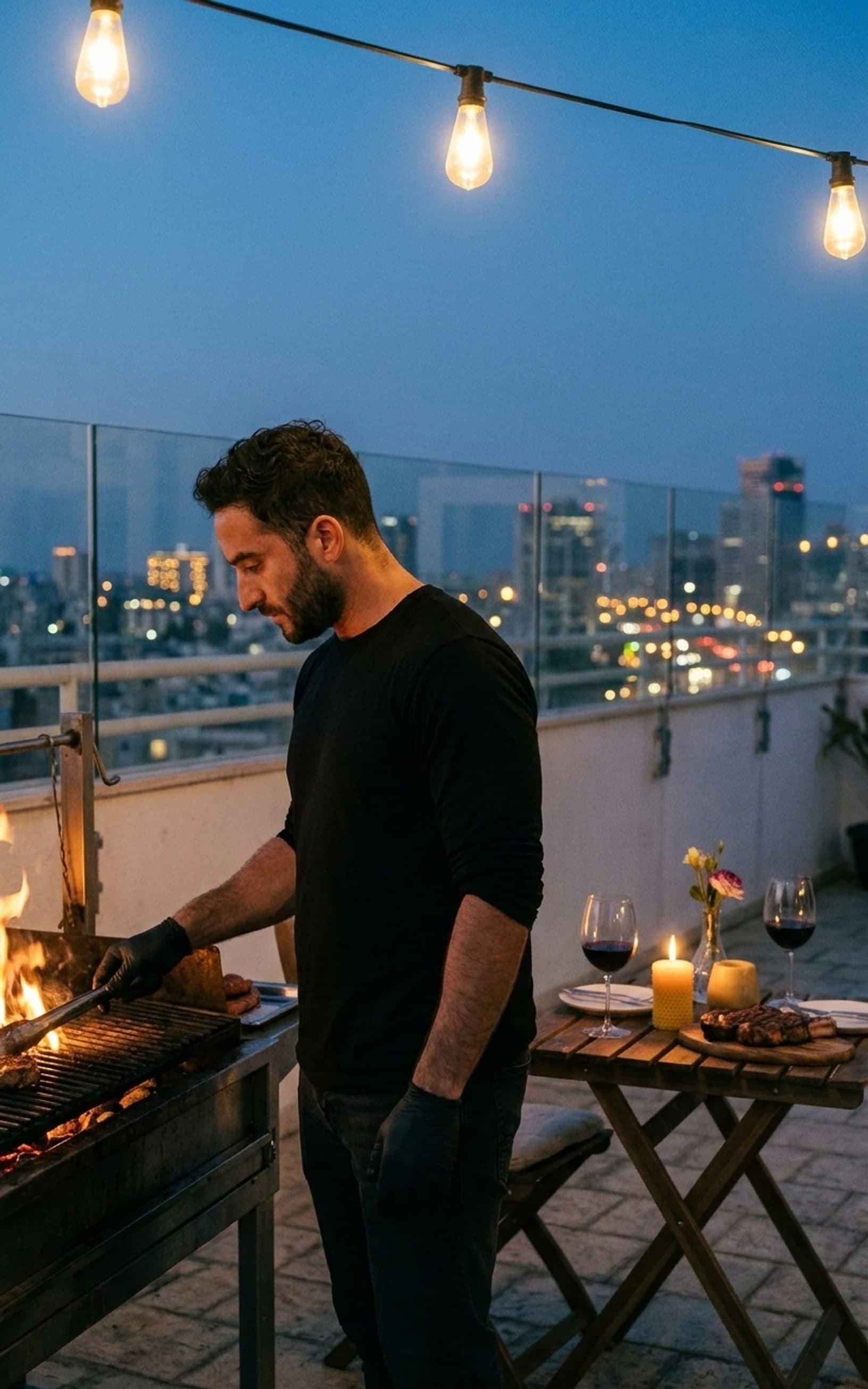 an intimate fire dinner at dusk