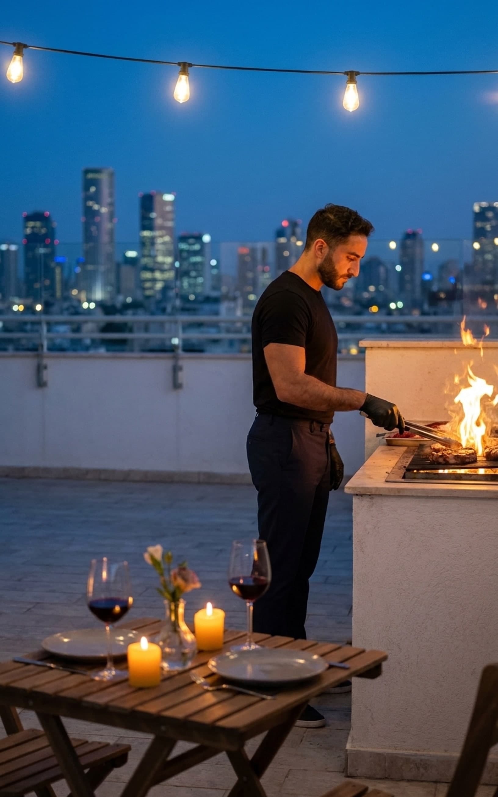 the grill station set for the evening